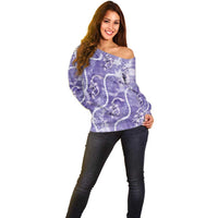 Japanese Koi Fish Off Shoulder Sweater Purple Wagara Palaka Honohono Pikake Lei