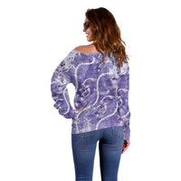 Japanese Koi Fish Off Shoulder Sweater Purple Wagara Palaka Honohono Pikake Lei