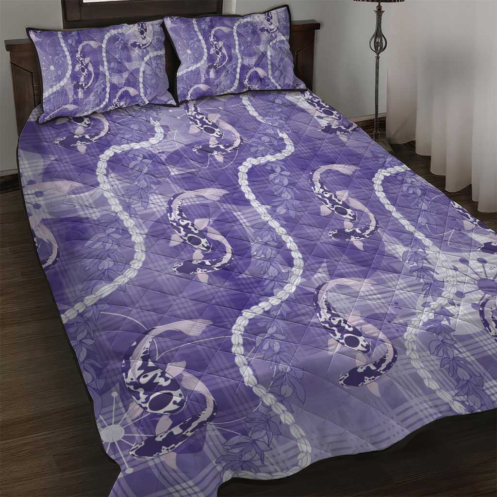 Japanese Koi Fish Quilt Bed Set Purple Wagara Palaka Honohono Pikake Lei