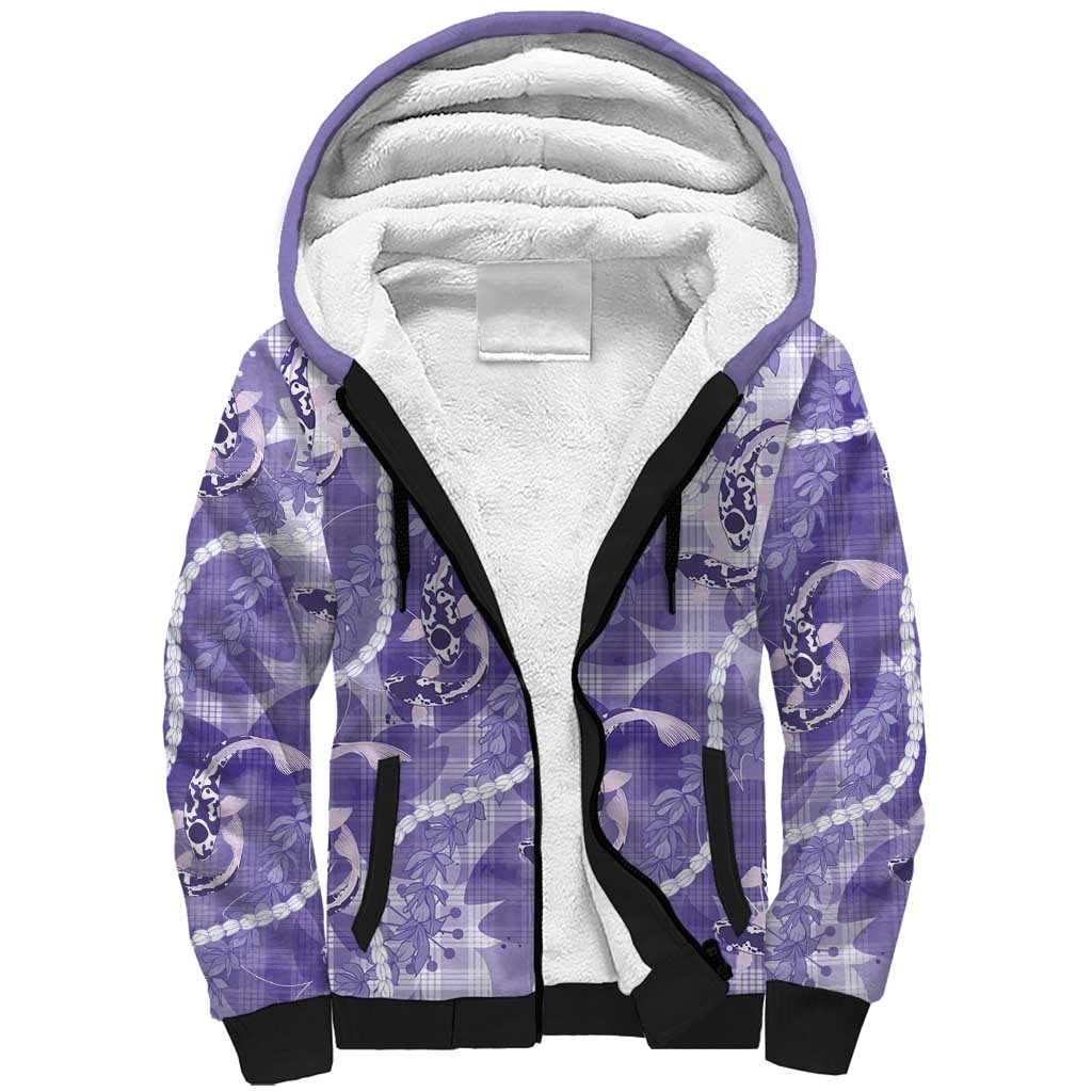 Japanese Koi Fish Sherpa Hoodie Purple Wagara Palaka Honohono Pikake Lei
