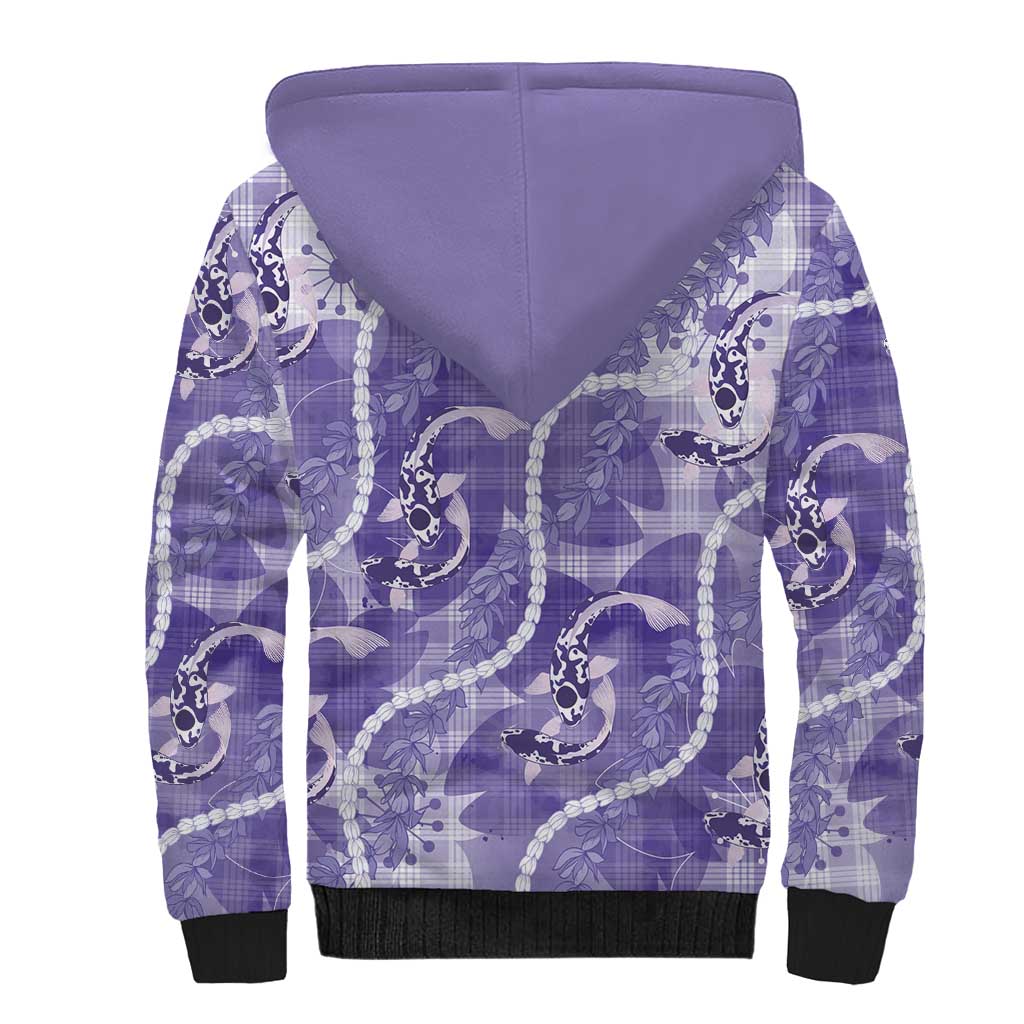 Japanese Koi Fish Sherpa Hoodie Purple Wagara Palaka Honohono Pikake Lei