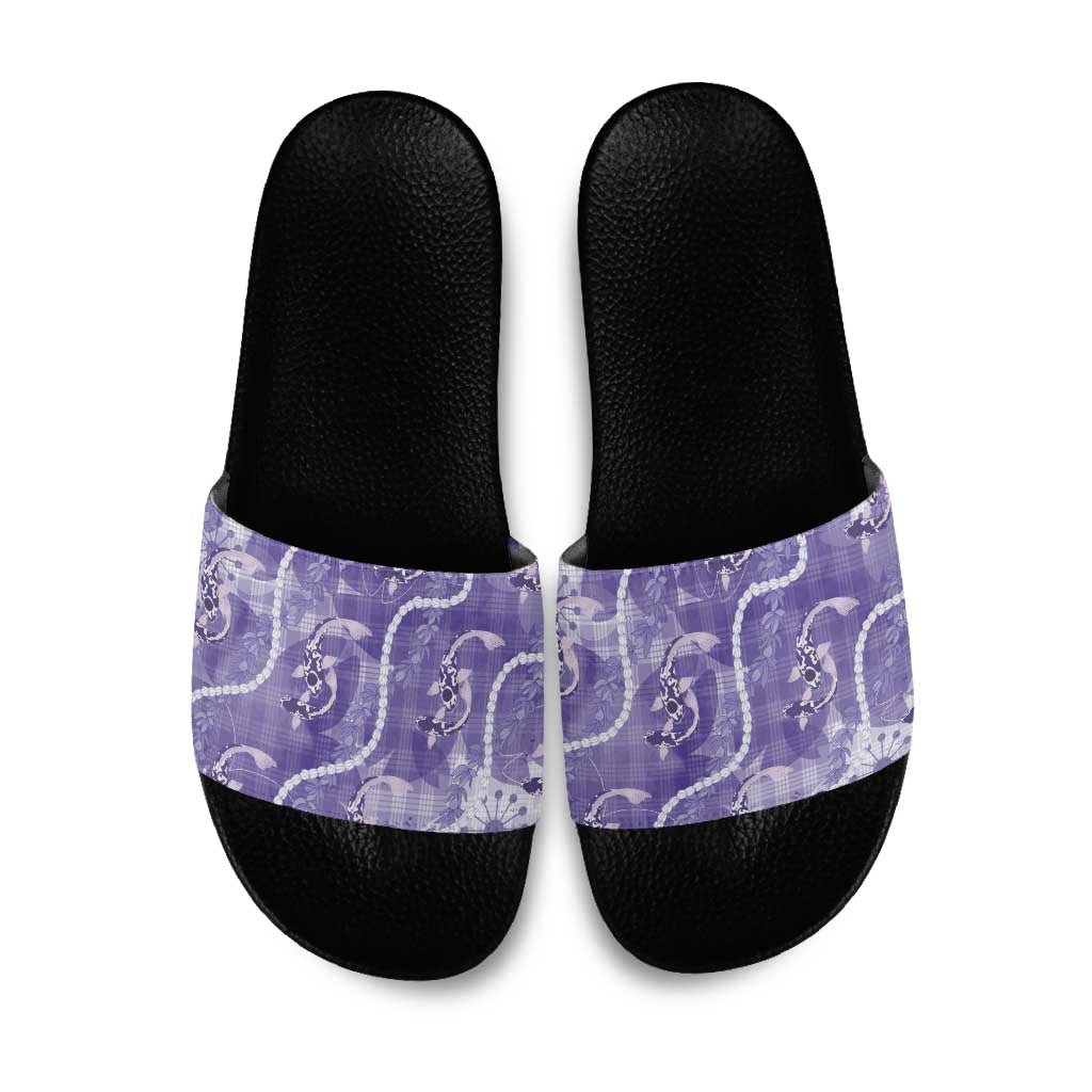 Japanese Koi Fish Slide Sandals Purple Wagara Palaka Honohono Pikake Lei