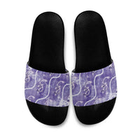 Japanese Koi Fish Slide Sandals Purple Wagara Palaka Honohono Pikake Lei