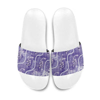 Japanese Koi Fish Slide Sandals Purple Wagara Palaka Honohono Pikake Lei