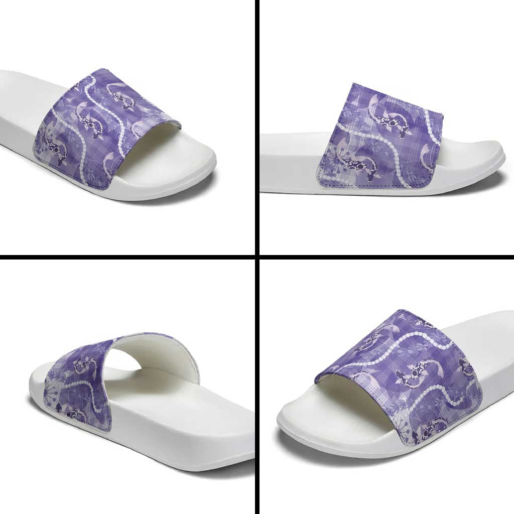 Japanese Koi Fish Slide Sandals Purple Wagara Palaka Honohono Pikake Lei