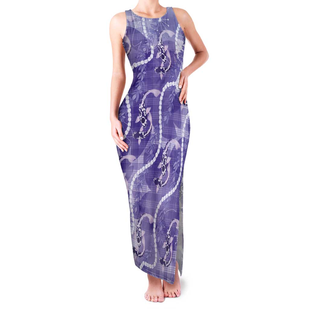 Japanese Koi Fish Tank Maxi Dress Purple Wagara Palaka Honohono Pikake Lei LT9 Women Purple - Polynesian Pride