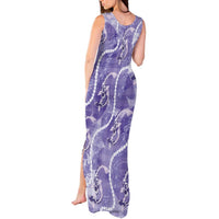 Japanese Koi Fish Tank Maxi Dress Purple Wagara Palaka Honohono Pikake Lei LT9 - Polynesian Pride