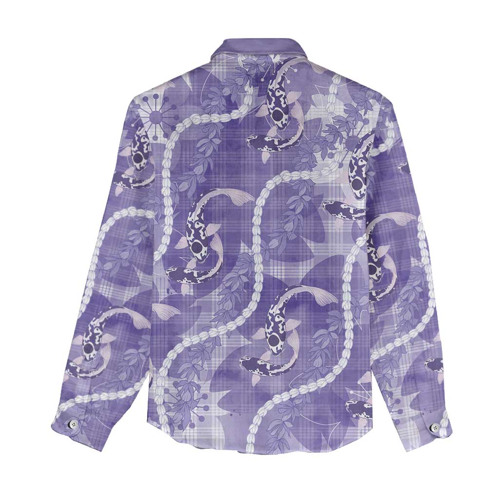 Japanese Koi Fish Women Casual Shirt Purple Wagara Palaka Honohono Pikake Lei