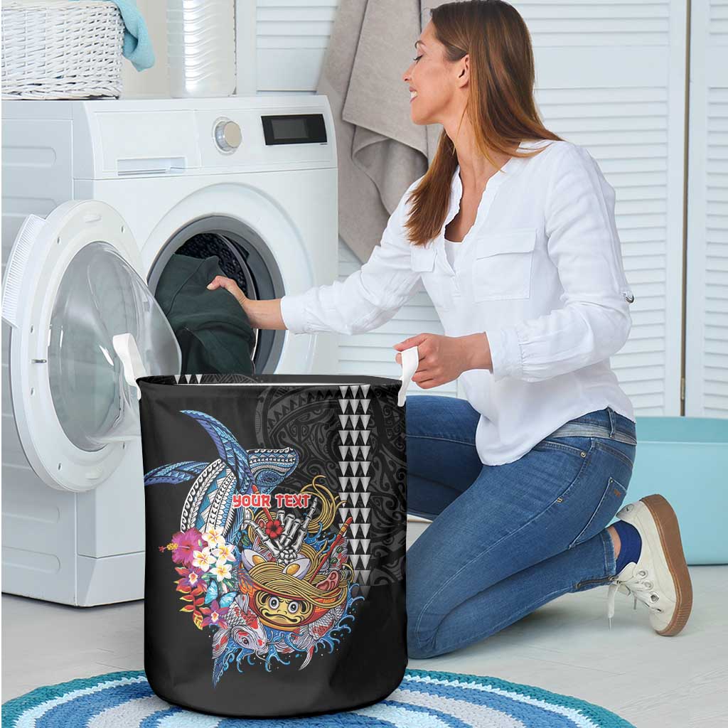Personalized Japanese Koi Fish Ramen Laundry Basket Aloha Shark Kakau Pattern