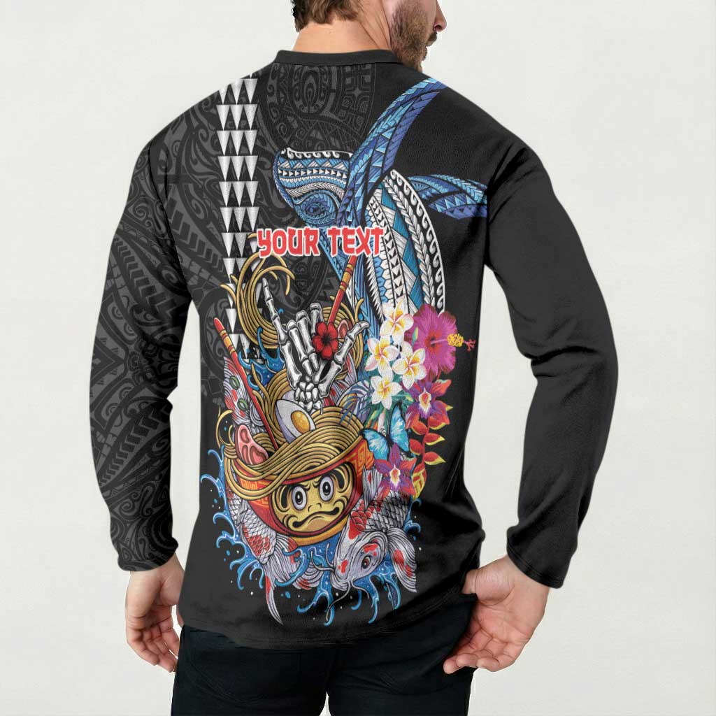 Personalized Japanese Koi Fish Ramen Button Sweatshirt Aloha Shark Kakau Pattern