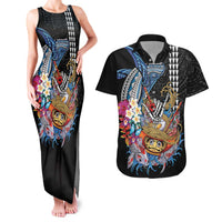 Personalized Japanese Koi Fish Ramen Couples Matching Tank Maxi Dress and Hawaiian Shirt Aloha Shark Kakau Pattern