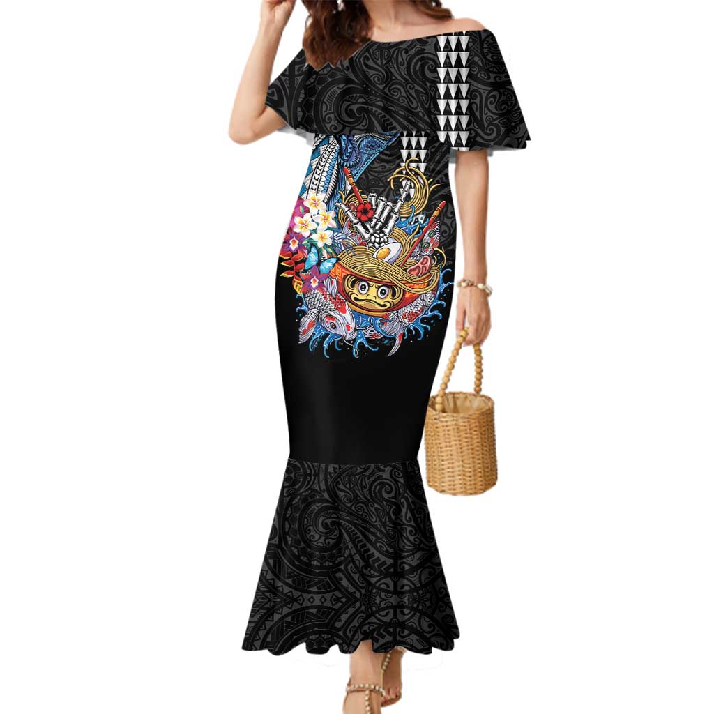 Personalized Japanese Koi Fish Ramen Family Matching Mermaid Dress and Hawaiian Shirt Aloha Shark Kakau Pattern