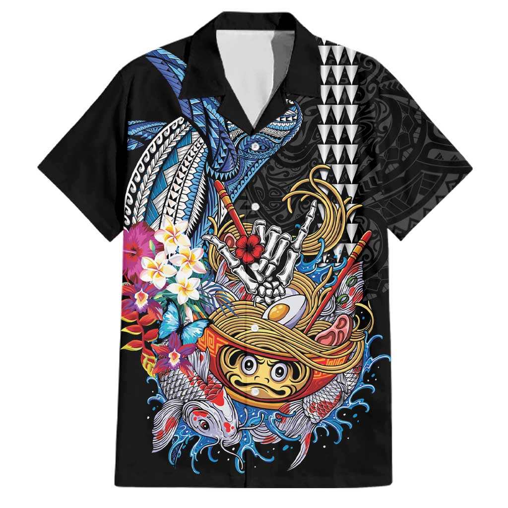 Personalized Japanese Koi Fish Ramen Family Matching Puletasi and Hawaiian Shirt Aloha Shark Kakau Pattern