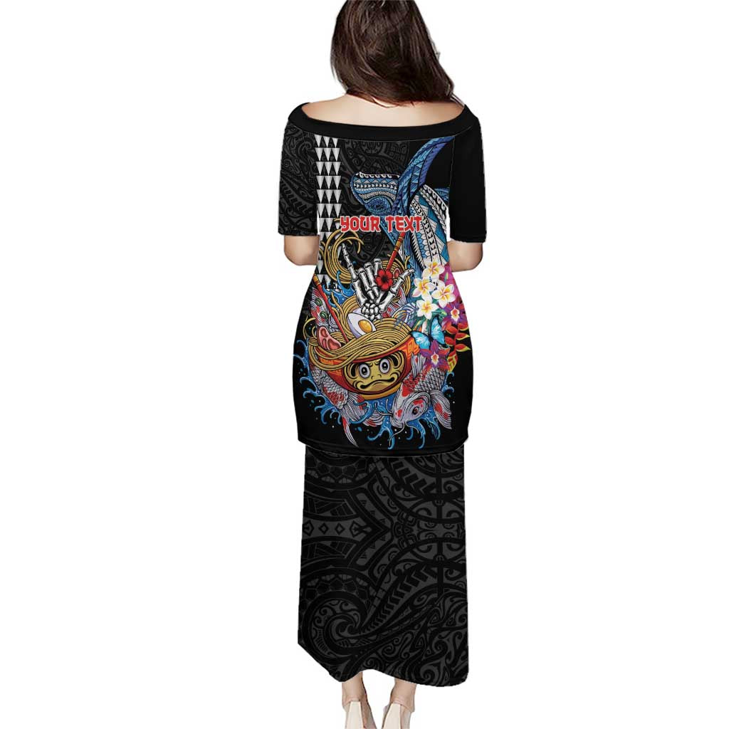 Personalized Japanese Koi Fish Ramen Family Matching Puletasi and Hawaiian Shirt Aloha Shark Kakau Pattern
