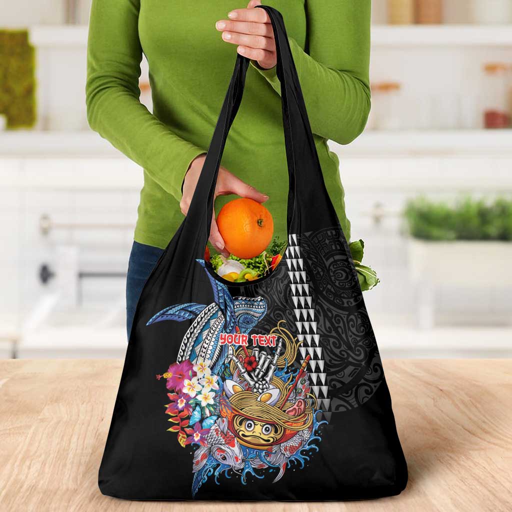 Personalized Japanese Koi Fish Ramen Grocery Bag Aloha Shark Kakau Pattern