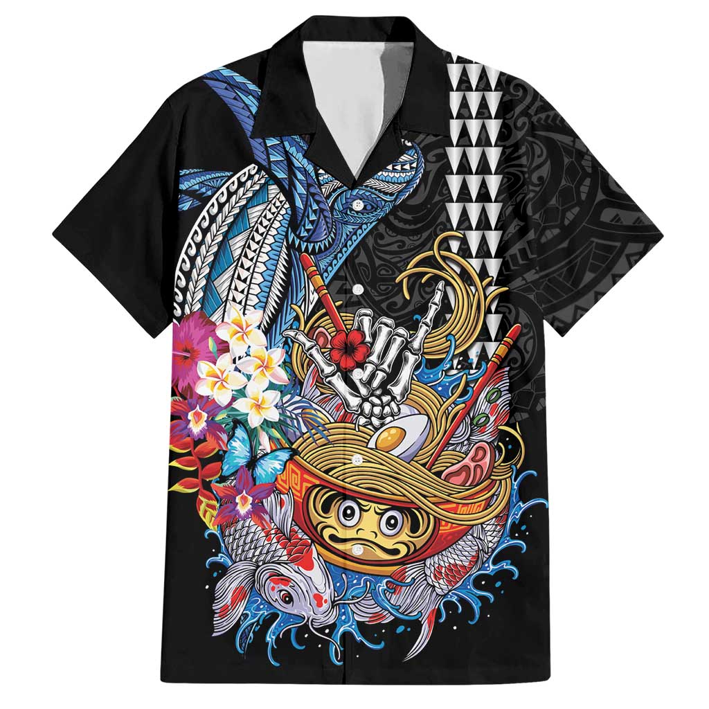 Personalized Japanese Koi Fish Ramen Hawaiian Shirt Aloha Shark Kakau Pattern LT9 Black - Polynesian Pride