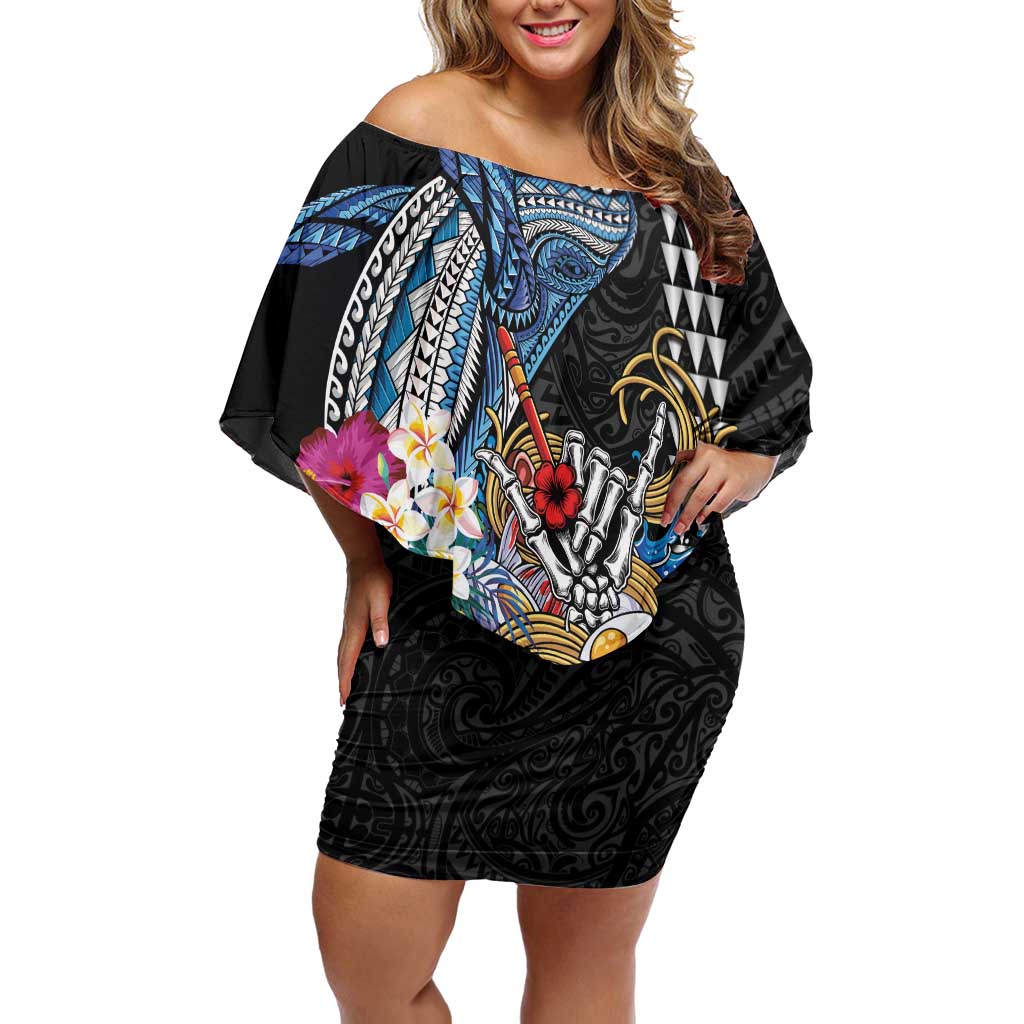 Personalized Japanese Koi Fish Ramen Off Shoulder Short Dress Aloha Shark Kakau Pattern