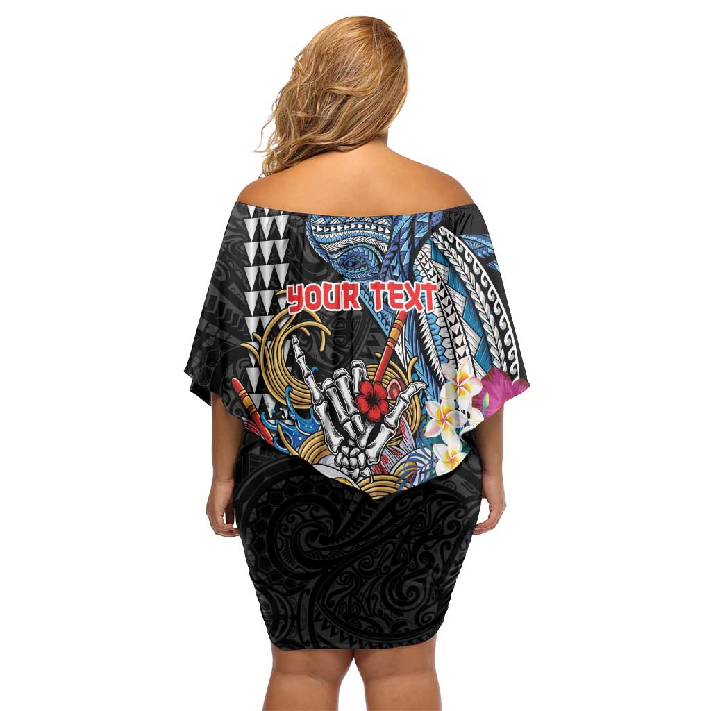 Personalized Japanese Koi Fish Ramen Off Shoulder Short Dress Aloha Shark Kakau Pattern