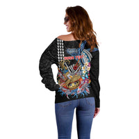 Personalized Japanese Koi Fish Ramen Off Shoulder Sweater Aloha Shark Kakau Pattern