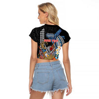 Personalized Japanese Koi Fish Ramen Raglan Cropped T Shirt Aloha Shark Kakau Pattern