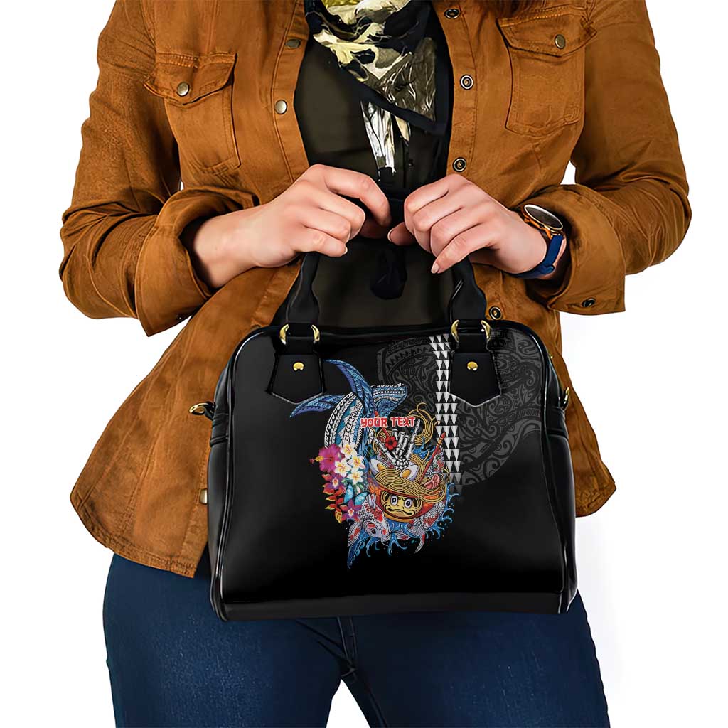 Personalized Japanese Koi Fish Ramen Shoulder Handbag Aloha Shark Kakau Pattern