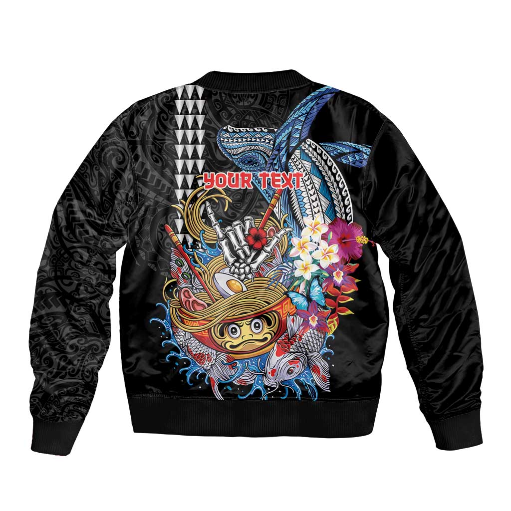 Personalized Japanese Koi Fish Ramen Sleeve Zip Bomber Jacket Aloha Shark Kakau Pattern