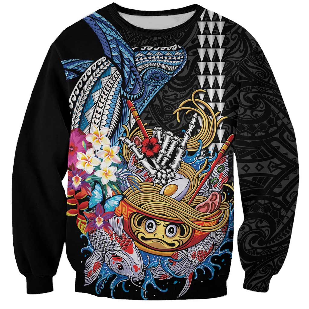 Personalized Japanese Koi Fish Ramen Sweatshirt Aloha Shark Kakau Pattern