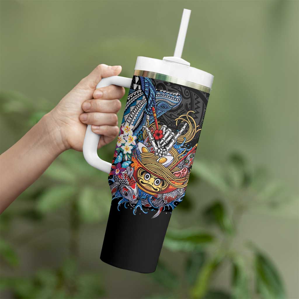 Personalized Japanese Koi Fish Ramen Tumbler With Handle Aloha Shark Kakau Pattern