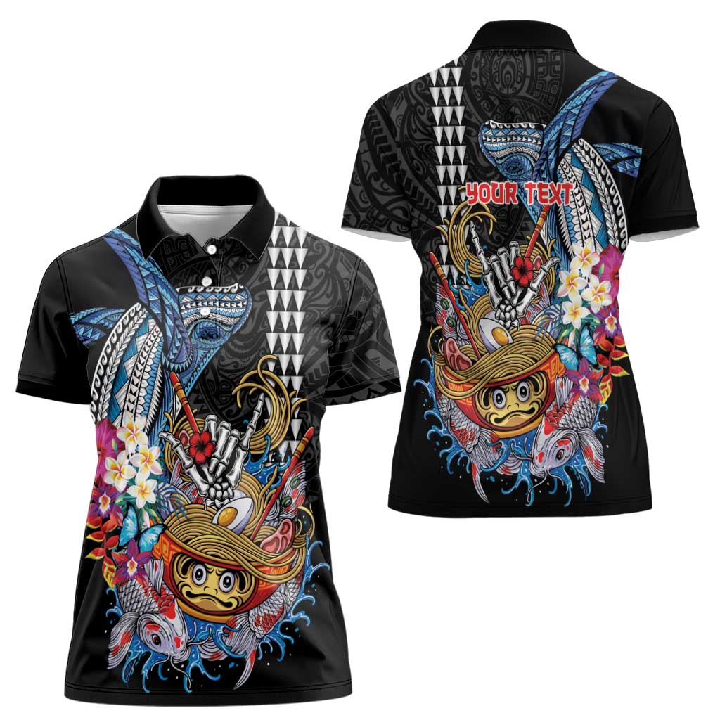 Personalized Japanese Koi Fish Ramen Women Polo Shirt Aloha Shark Kakau Pattern LT9 - Polynesian Pride