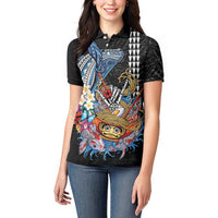 Personalized Japanese Koi Fish Ramen Women Polo Shirt Aloha Shark Kakau Pattern LT9 - Polynesian Pride