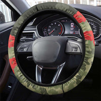 ANZAC Day We Remember Steering Wheel Cover Maori Silver Fern Camouflage Motif