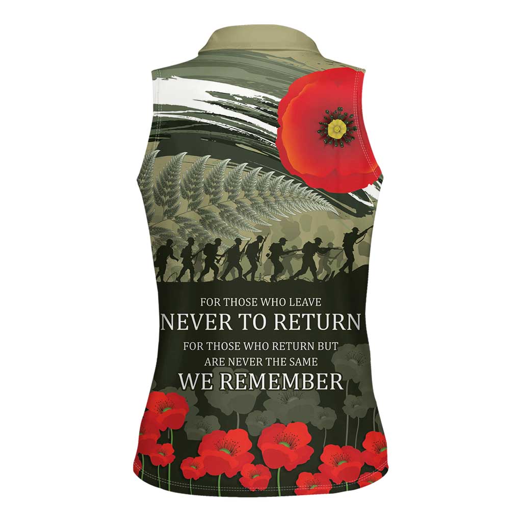 ANZAC Day We Remember Women Sleeveless Polo Shirt Maori Silver Fern Camouflage Motif