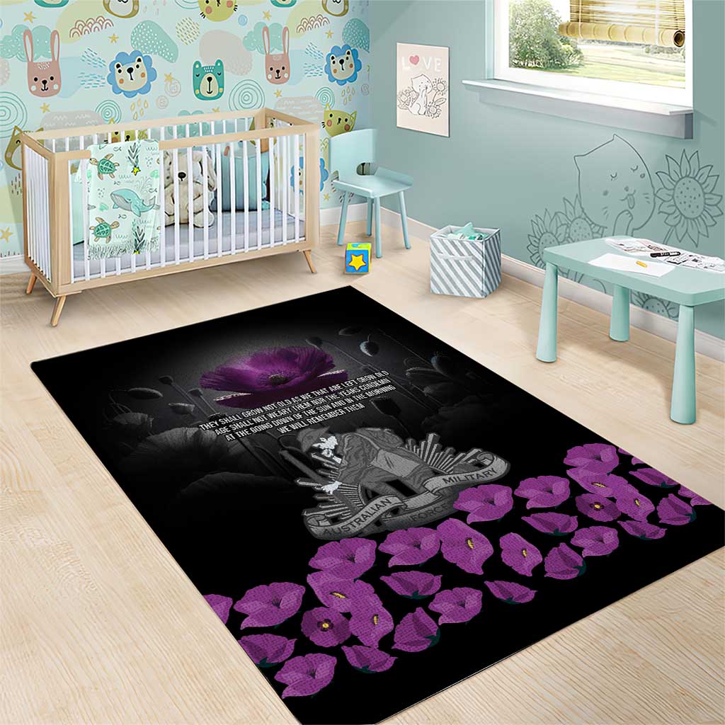 ANZAC Day Remembrance Area Rug Purple Poppy We Will Remember Them