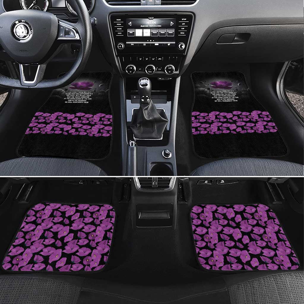 ANZAC Day Remembrance Car Mats Purple Poppy We Will Remember Them