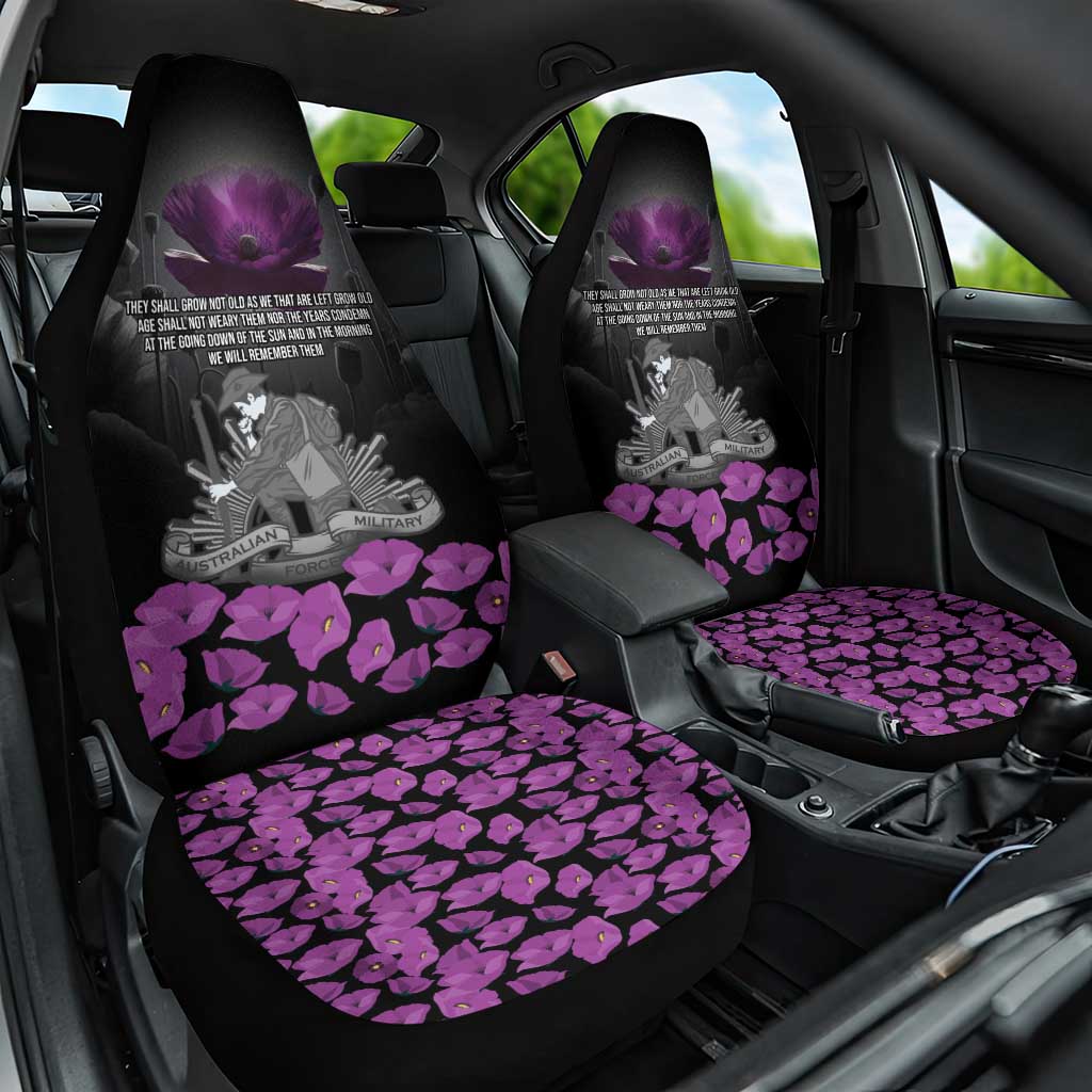 ANZAC Day Remembrance Car Seat Cover Purple Poppy We Will Remember Them