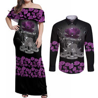 ANZAC Day Remembrance Couples Matching Off Shoulder Maxi Dress and Long Sleeve Button Shirt Purple Poppy We Will Remember Them LT9 Purple - Polynesian Pride