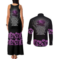 ANZAC Day Remembrance Couples Matching Tank Maxi Dress and Long Sleeve Button Shirt Purple Poppy We Will Remember Them LT9 - Polynesian Pride