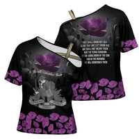 ANZAC Day Remembrance Cross Shoulder Shirt Purple Poppy We Will Remember Them