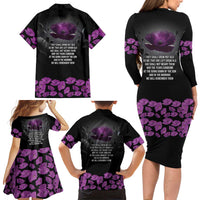 ANZAC Day Remembrance Family Matching Long Sleeve Bodycon Dress and Hawaiian Shirt Purple Poppy We Will Remember Them LT9 - Polynesian Pride