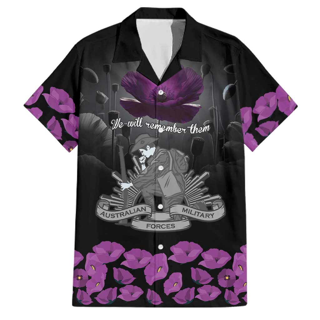 ANZAC Day Remembrance Family Matching Long Sleeve Bodycon Dress and Hawaiian Shirt Purple Poppy We Will Remember Them LT9 Dad's Shirt - Short Sleeve Purple - Polynesian Pride