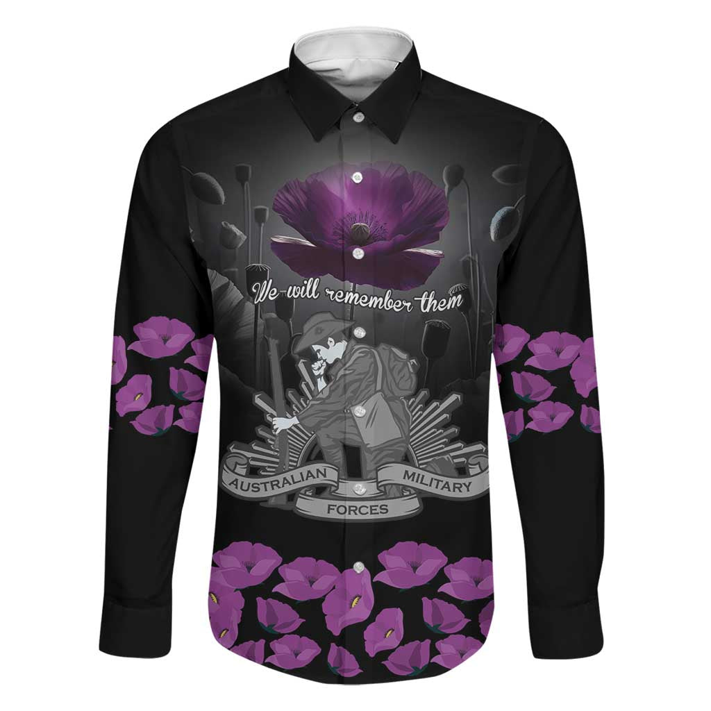 ANZAC Day Remembrance Family Matching Long Sleeve Bodycon Dress and Hawaiian Shirt Purple Poppy We Will Remember Them LT9 Dad's Shirt - Long Sleeve Purple - Polynesian Pride
