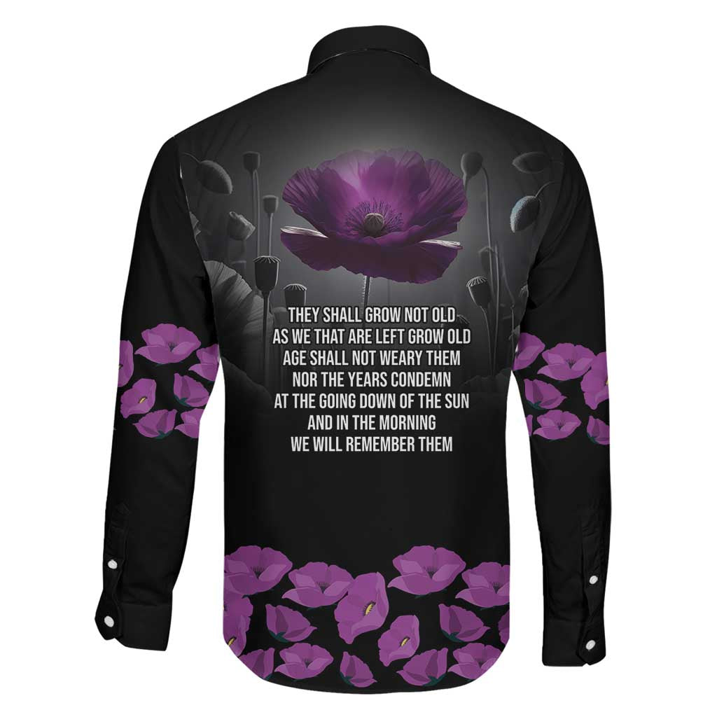 ANZAC Day Remembrance Family Matching Long Sleeve Bodycon Dress and Hawaiian Shirt Purple Poppy We Will Remember Them LT9 - Polynesian Pride
