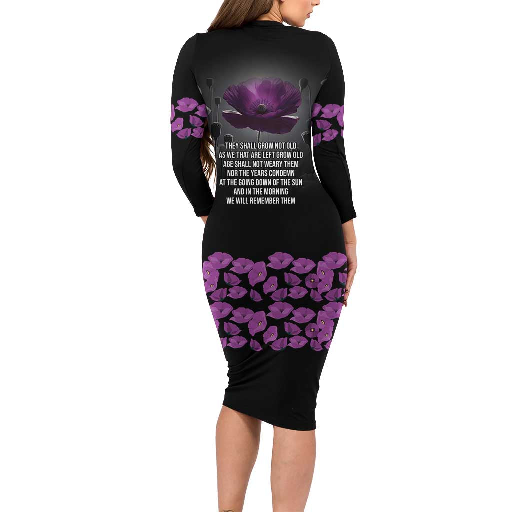 ANZAC Day Remembrance Family Matching Long Sleeve Bodycon Dress and Hawaiian Shirt Purple Poppy We Will Remember Them LT9 - Polynesian Pride