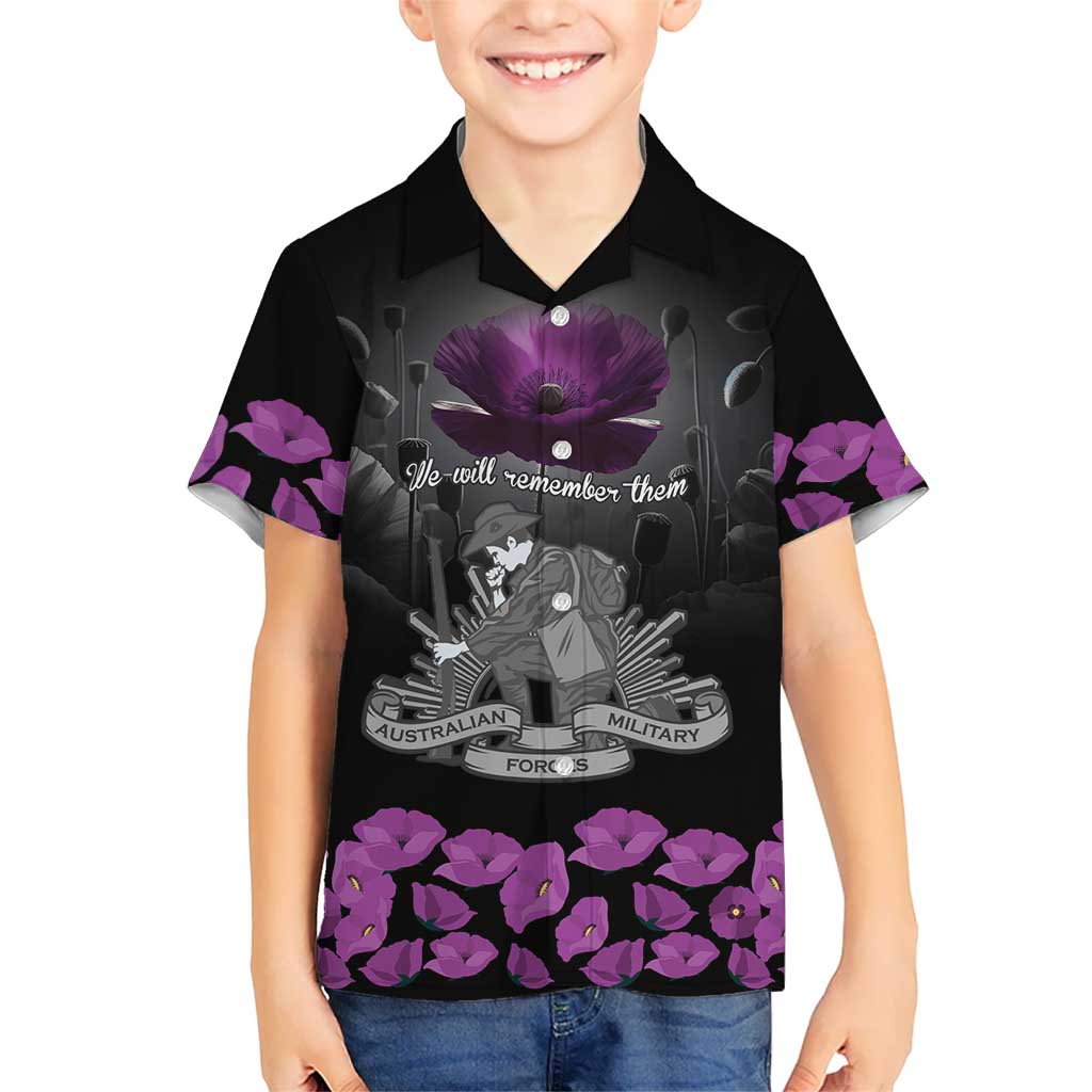 ANZAC Day Remembrance Family Matching Long Sleeve Bodycon Dress and Hawaiian Shirt Purple Poppy We Will Remember Them LT9 Son's Shirt Purple - Polynesian Pride
