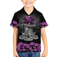 ANZAC Day Remembrance Family Matching Long Sleeve Bodycon Dress and Hawaiian Shirt Purple Poppy We Will Remember Them LT9 Son's Shirt Purple - Polynesian Pride