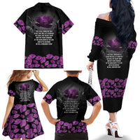 ANZAC Day Remembrance Family Matching Off The Shoulder Long Sleeve Dress and Hawaiian Shirt Purple Poppy We Will Remember Them