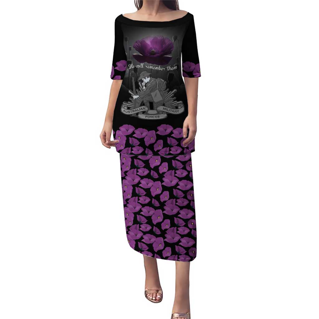 ANZAC Day Remembrance Family Matching Puletasi and Hawaiian Shirt Purple Poppy We Will Remember Them