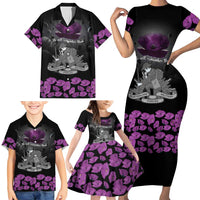 ANZAC Day Remembrance Family Matching Short Sleeve Bodycon Dress and Hawaiian Shirt Purple Poppy We Will Remember Them
