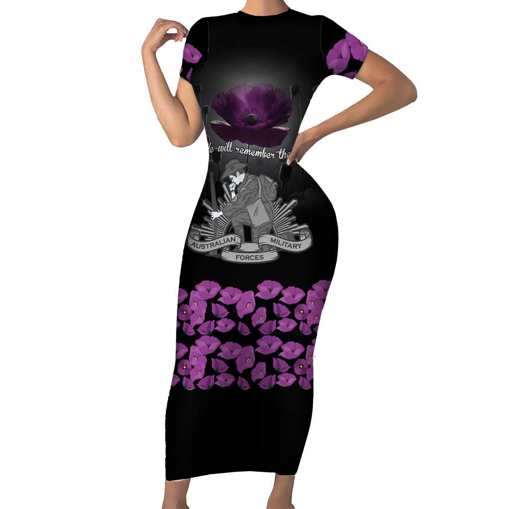 ANZAC Day Remembrance Family Matching Short Sleeve Bodycon Dress and Hawaiian Shirt Purple Poppy We Will Remember Them
