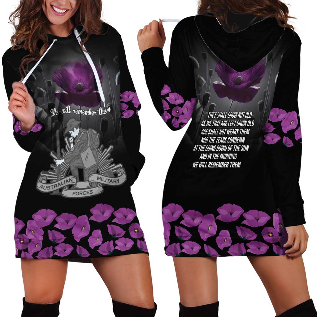 ANZAC Day Remembrance Hoodie Dress Purple Poppy We Will Remember Them LT9 - Polynesian Pride